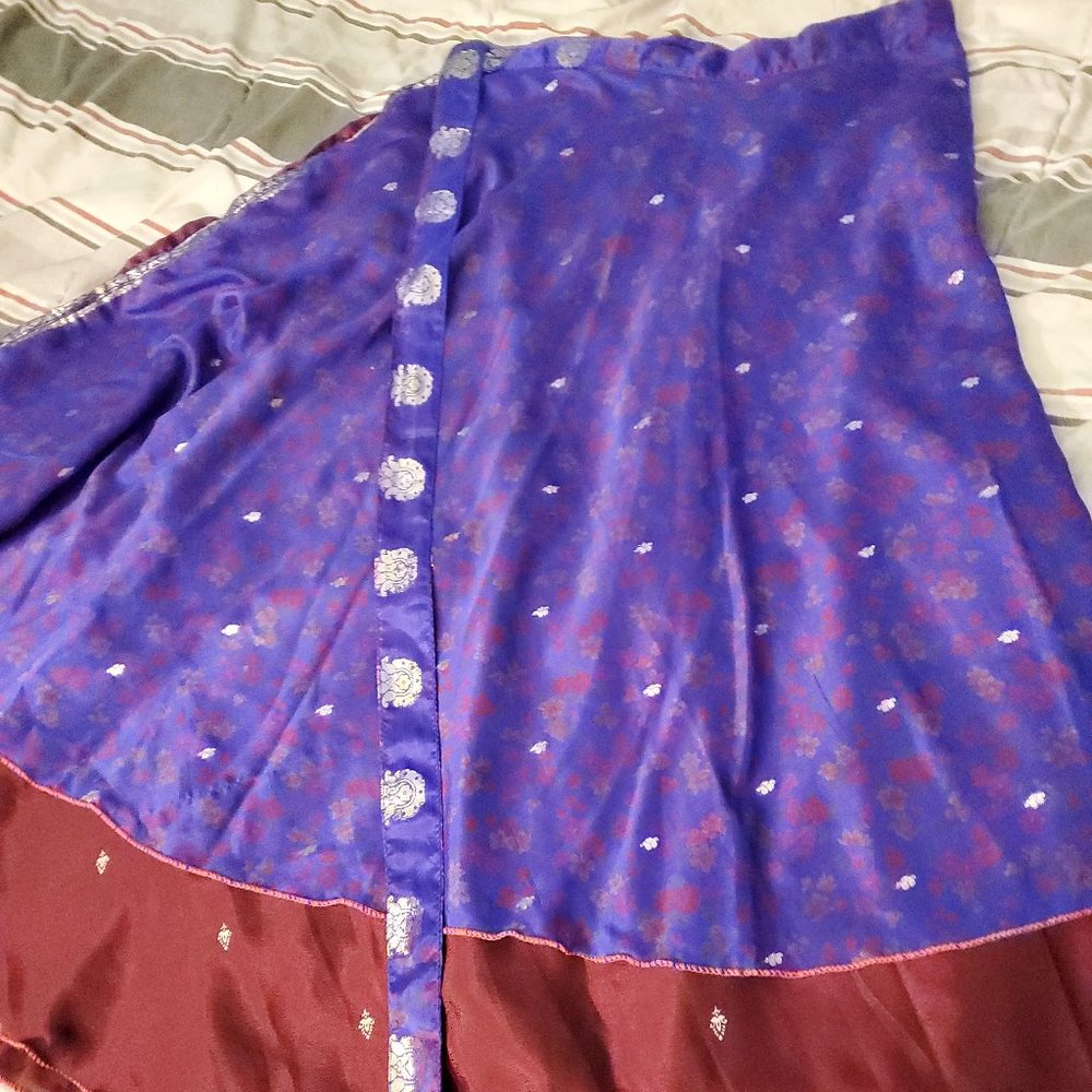 Silk reversible wrap skirt